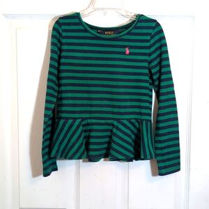 Polo Ralph Lauren Girl's Like New Striped top size 6 navy and green striped